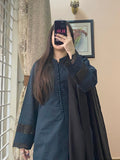 3 Piece - Khaddar Printed Black Dress with Shalwar