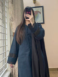 3 Piece - Khaddar Printed Black Dress with Shalwar