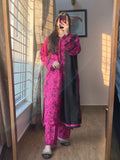 3 Piece - Khaddar Printed Pink Floral Dress