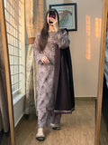 3 Piece - Khaddar Printed Greyish Floral Dress