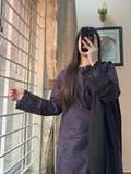 3 Piece - Khaddar Printed Purple Dress with Shalwar