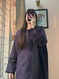 3 Piece - Khaddar Printed Purple Dress with Shalwar