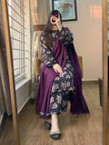 3 Piece - Khaddar Printed Black Dress with Shalwar