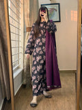 3 Piece - Khaddar Printed Black Dress with Shalwar