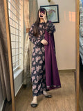 3 Piece - Khaddar Printed Black Dress with Shalwar