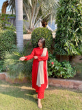 3 PIECE – SILK KARANDI CRIMSON DRESS