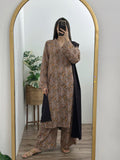 3 Piece - Khaddar Printed Beige Brown Dress