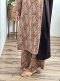 3 Piece - Khaddar Printed Beige Brown Dress