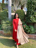 3 PIECE – SILK KARANDI CRIMSON DRESS