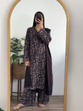 3 Piece - Khaddar Printed Brown Dress