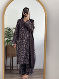 3 Piece - Khaddar Printed Brown Dress