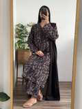 3 Piece - Khaddar Printed Brown Dress