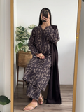 3 Piece - Khaddar Printed Brown Dress