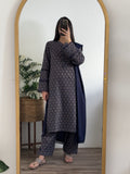 3 Piece - Khaddar Printed Navy Floral Dress with Shalwar