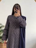 3 Piece - Khaddar Printed Navy Floral Dress with Shalwar