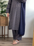 3 Piece - Khaddar Printed Navy Floral Dress with Shalwar