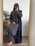 3 Piece - Khaddar Printed Navy Floral Dress with Shalwar