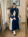 Velvet Navy Blue Dress with Shawl