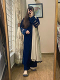 Velvet Navy Blue Dress with Shawl