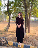 Velvet Deep Maroon Dress with Shawl