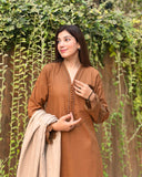 3 Piece - Slub Khaddar Bronze Brown Dress