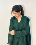 3 Piece - Slub Khaddar Dark Green Dress