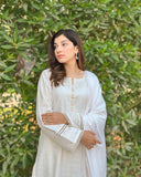 3 Piece - Dobby Khaddar Textured Ivory Dress