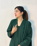 3 Piece - Slub Khaddar Dark Green Dress