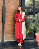 3 Piece - Slub Khaddar Maroon Dress