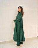 3 Piece - Slub Khaddar Dark Green Dress