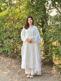 3 Piece - Dobby Khaddar Textured Ivory Dress