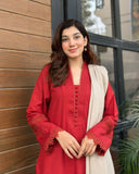 3 Piece - Slub Khaddar Maroon Dress