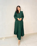 3 Piece - Slub Khaddar Dark Green Dress