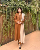 3 Piece - Slub Khaddar Bronze Brown Dress