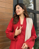 3 Piece - Slub Khaddar Maroon Dress