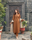 3 Piece - Slub Khaddar Bronze Brown Dress