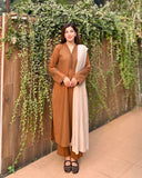 3 Piece - Slub Khaddar Bronze Brown Dress