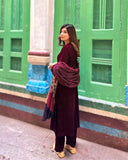 Velvet Maroon Dress with Shawl