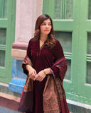 Velvet Maroon Dress with Shawl