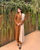 3 Piece - Slub Khaddar Bronze Brown Dress