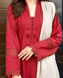 3 Piece - Slub Khaddar Maroon Dress